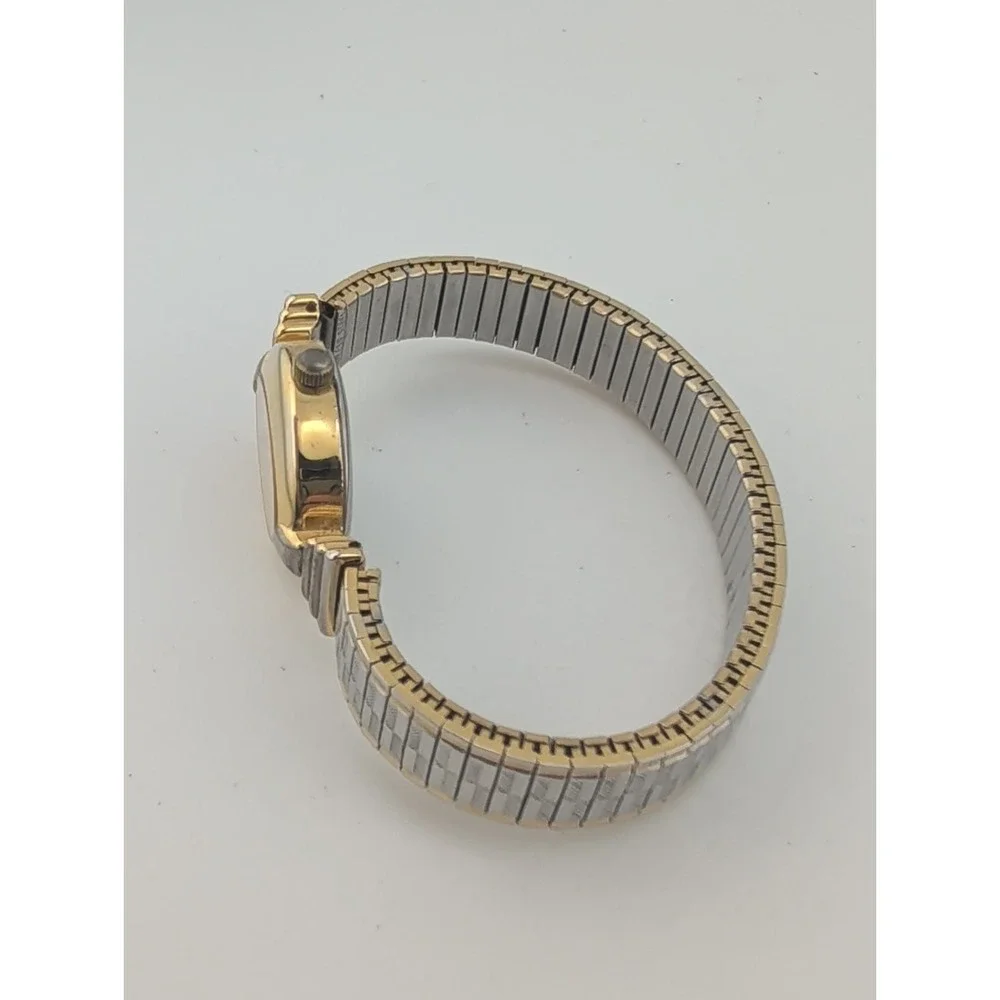 Vtg Revlon Women's Watch 20mm Gold Case Two Tone Stretch Band- New Battery